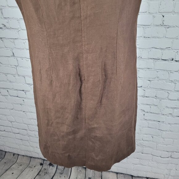 Talbots Brown 100% Linen Rhinestone Sleeveless Cotton Lined Sheath Dress 6P - Picture 9 of 11